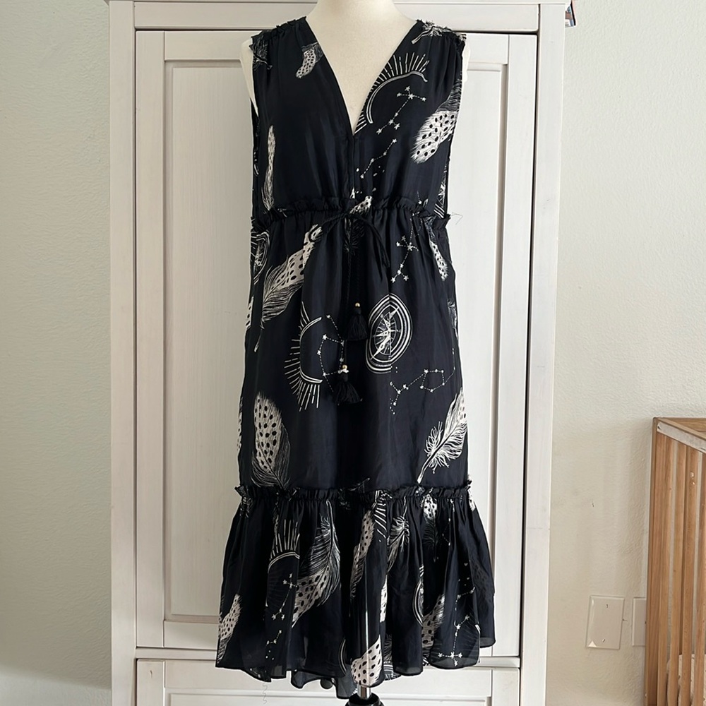FIGUE | Constellations lucky stars feather 100% silk sleeveless midi dress
